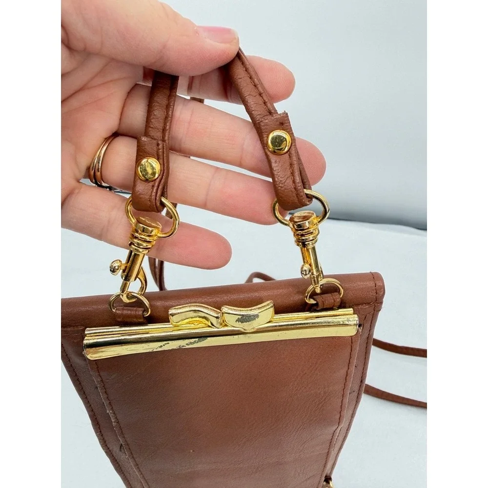 Via Piaggi Crossbody Wallet Phone Bag Leather Cognac Brown Vintage Travel